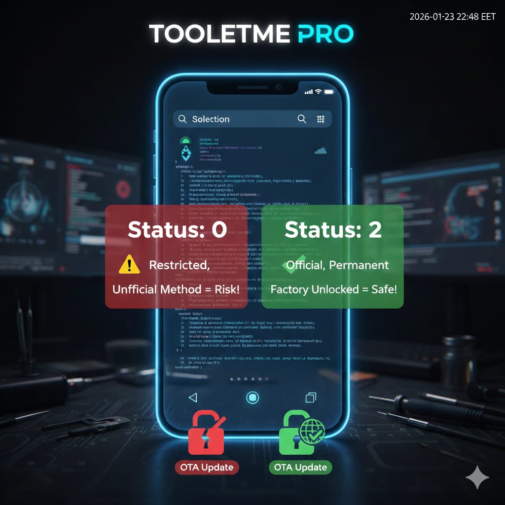 � توضيح بخصوص تحديثات جديدة  في هواتف Realme — OnePlus — Oppo  🔹 التحديث الجديد لي خرج من الشركات هذي جاء باش يسد ثغرات كانو بعض الناس يستغلوها لفتح الشبكة بطرق غير رسمية.  📊 كيف تعرف إذا الهاتف مفتوح بطريقة نظامية أو غير نظامية؟   • الحالة = 0 ➜ الهاتف م